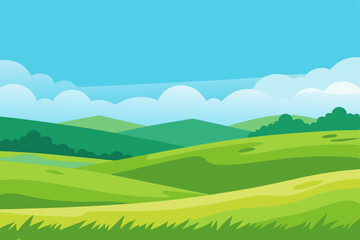 Fototapeta premium landscape with green grass and blue sky
