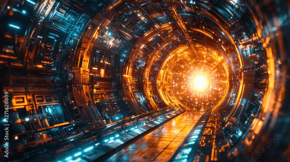 Aufkleber explore the vast energy surge within a deep-space particle accelerator showcasing futuristic technol