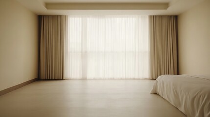 Fototapeta premium Empty Beige Bedroom with Large Windows