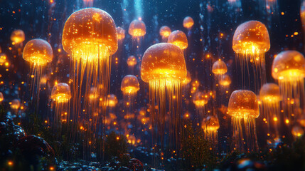 Obraz premium Stunning 3D rendering showing bacterial toxin release into human cells with glowing particles and intense biological interaction depicted in ultra-realistic detail