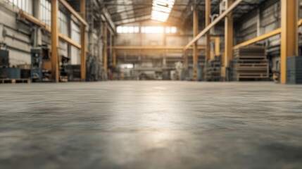 Fototapeta premium Empty Factory Floor, Sunlight, Industrial Interior