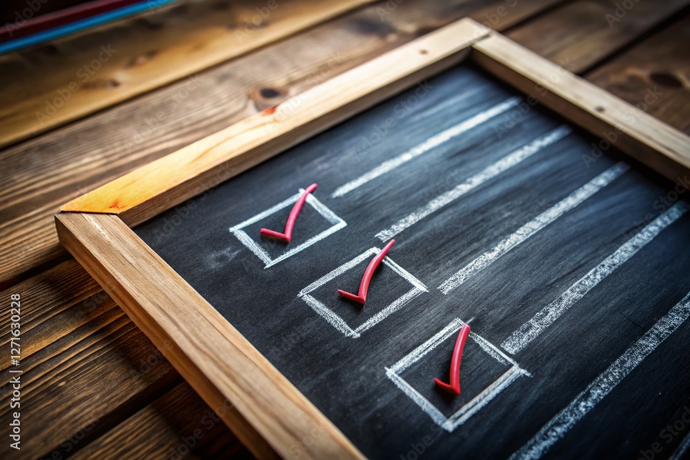 Poster black chalkboard with checklist boxes - simple task management concept stock photo