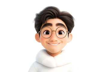 Happy smiling cartoon character young adult Asian man person portrait in 3d style design on white background
