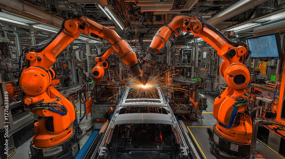 Aufkleber a high-tech robotic arm performs precise welding on an advanced automotive assembly line as it works