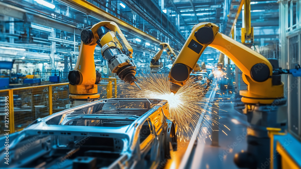 Aufkleber a high-tech robotic arm performs precise welding on an advanced automotive assembly line as it works