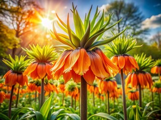 Fototapeta premium Blooming Crown Imperial Fritillaria Imperialis in Spring Garden