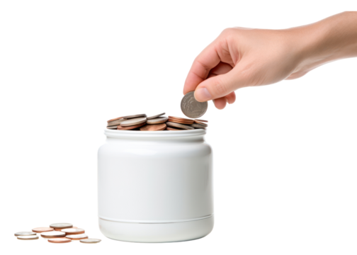 Donating money jar white background investment.