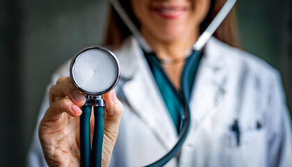 Close-Up Medical Examination: Female Doctor with Stethoscope