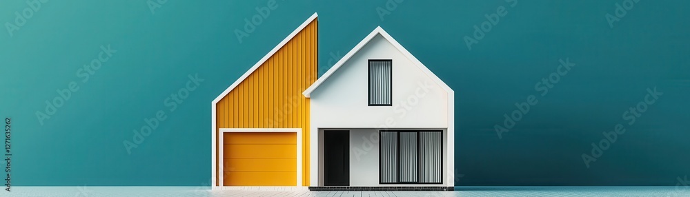 Poster creating bold geometric homes modern architecture design showcase urban environment eye-level perspe
