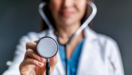 Close-Up Medical Examination: Female Doctor with Stethoscope