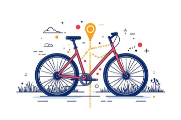 Fototapeta premium Bicycle rental, bike sharing or delivery service. City map with pins and bike