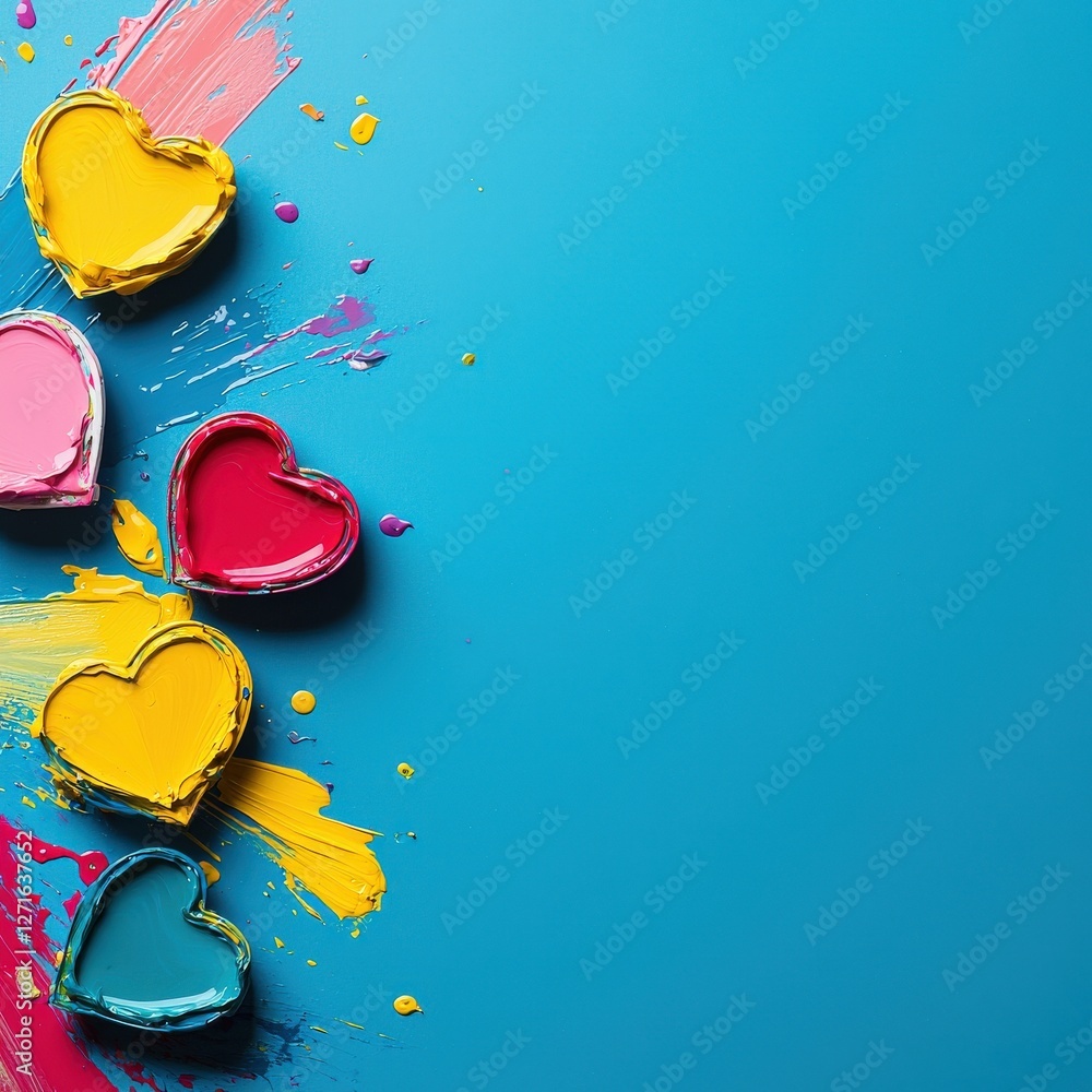 Aufkleber vibrant heart shapes in various colors with artistic paint splashes create a visually appealing and 