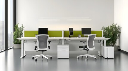 Meticulously Designed Professional Workspace with Modular Furniture and Bright Lighting
