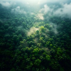 Misty Rainforest Aerial View