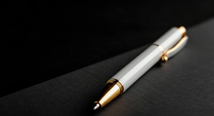 Elegant white and gold pen resting on a dark surface