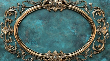 Ornate gold frame on teal textured background.