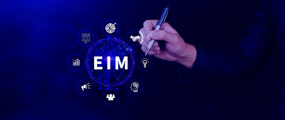 EIM Enterprise information management system, EIM Global Network with Analyzing Technological Data, Efficient Information Management, Network Connection.