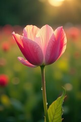 Naklejka premium Delicate petals glisten with dew in the morning light, lute on field, field,