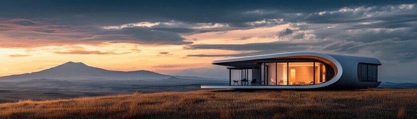 Obraz premium Innovative pod-shaped home open field architectural design nature aesthetic vision