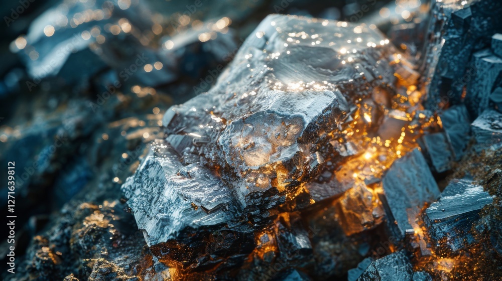 Aufkleber sparkling crystals reflect sunlight as they rest on a rugged rock surface, creating a beautiful cont