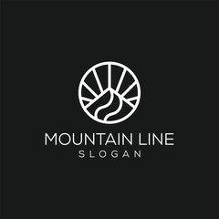 Black and white simple vector line art mountain landscape logo