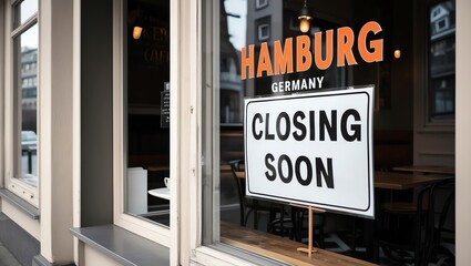 A sign in Hamburg, Germany, stating 'Closing Soon', showcasing the changing landscape of local businesses.