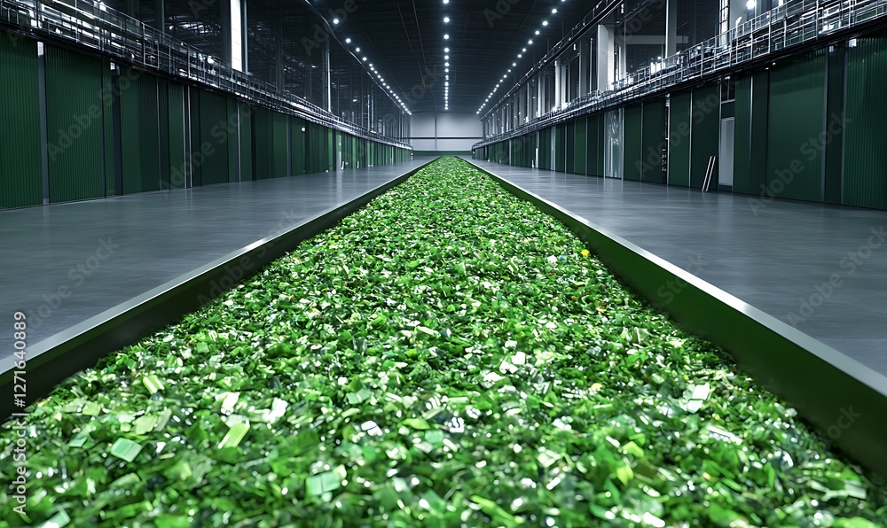 Poster A high-quality image of an advanced recycling plant featuring automated processes and modern technology for sustainable waste management.