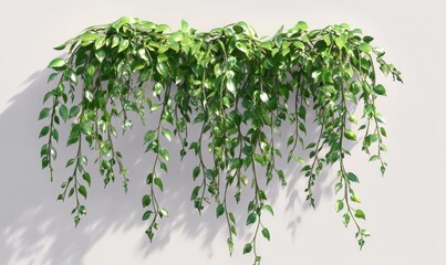 Obraz premium Lush green hanging vines cascading gracefully against a soft white background, creating a serene atmosphere