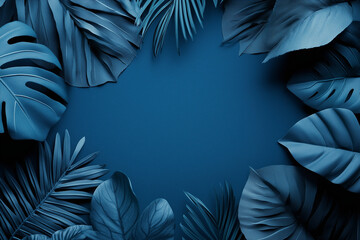 Collection of tropical leaves and foliage plants in blue