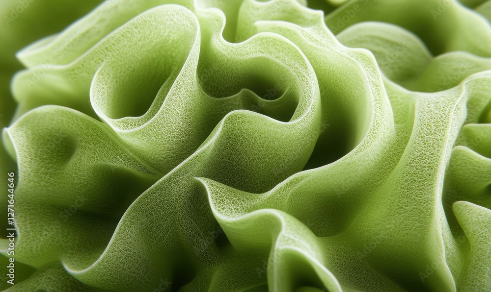 Poster close-up view of a textured green surface resembling organic forms, showcasing intricate patterns an