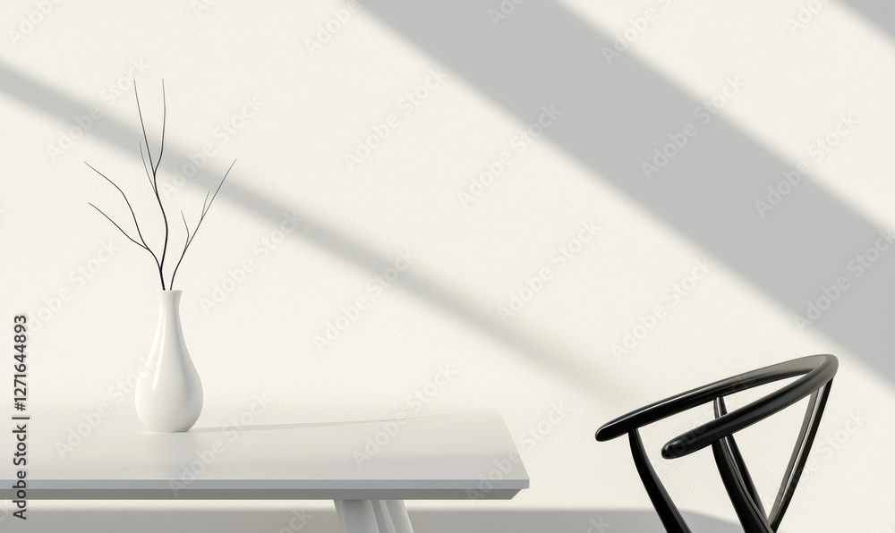 Poster modern minimalist lifestyle scene featuring a simple vase and branch with elegant shadows in a calm 
