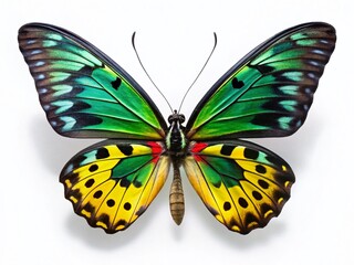 Cairns Birdwing Butterfly Panoramic Stock Photo: Vibrant Tropical Insect on White