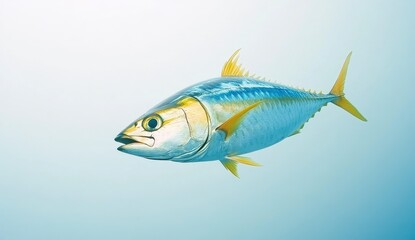 Vibrant Yellowfin Tuna Swimming Gracefully in Clear Ocean Waters