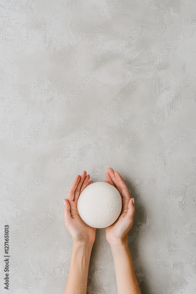 Poster elegant minimalist composition of hands cradling a sphere on a subtle textured background for a uniq