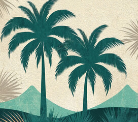 Palm tree. Oil painting. Pattern for printing on wall decorations, covers, leaflets, business cards