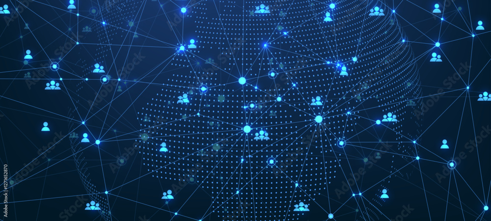 Poster Social network communication concept. Global network connection abstract background. Deep web vector. Horizontal header web banner. Internet technology. Business. Science