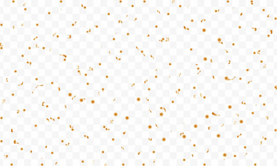 Confetti celebration party background. For the celebration, gorgeous purple ribbon and gold confetti zigzags down. Falling shiny golden confetti isolated on transparent background.Vector illustration 