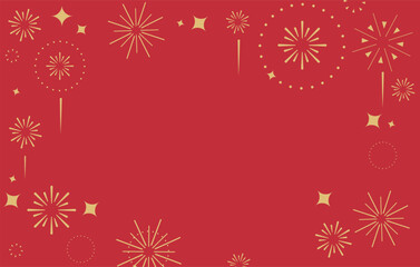 Red background with golden fireworks and sparkles.  Space for the text.  New Year, party, festival concept.