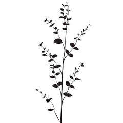 Small leaf plant silhouette pattern wallpaper. Black and white. minimal artwork. simple template. tattoo design. card and package. Vector illustration.