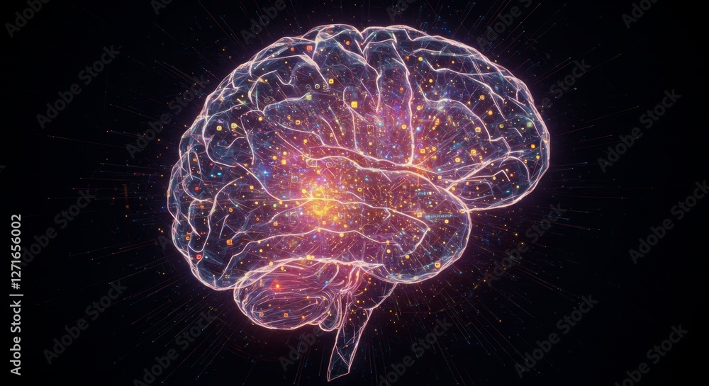 Poster abstract brain network: neural connections and ai - symbolizing intelligence, innovation, technology