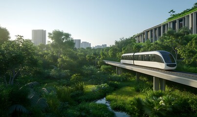 Naklejka premium A vibrant photo showcasing a smart eco-friendly industrial zone, emphasizing sustainability and modern design.