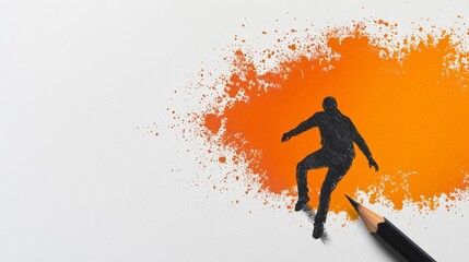 Fototapeta premium Simple pencil art of a person free climbing on white background with a splash of orange perfect for a planning app motivational and clean minimalist design