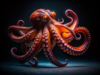 Obraz premium Candid Octopus on Black: Underwater Cephalopod Portrait