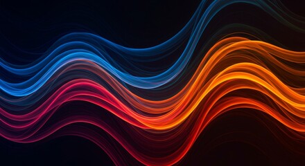 Obraz premium Abstract Wavy Lines Background - Vibrant blue and orange wavy lines flow seamlessly against a dark background, creating a dynamic and energetic abstract design