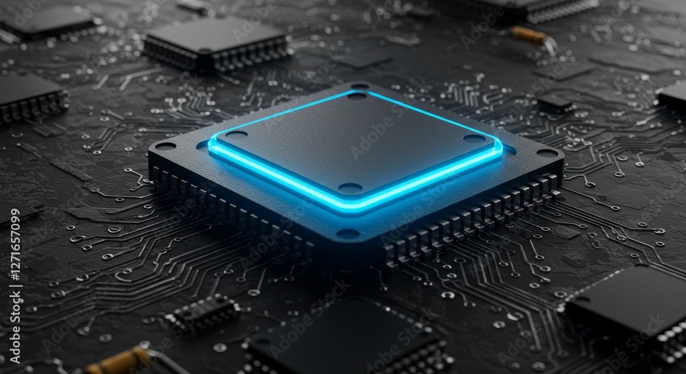 Poster advanced cpu microchip technology on circuit board - symbolizing innovation, speed, power, connectio