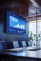 Conference Room TV Screen Mockup with Business Meeting Digital Presentation
