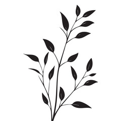 Small leaf plant silhouette pattern wallpaper. Black and white. minimal artwork. simple template. tattoo design. card and package. Vector illustration.