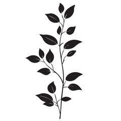 Small leaf plant silhouette pattern wallpaper. Black and white. minimal artwork. simple template. tattoo design. card and package. Vector illustration.