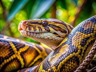Fototapeta premium Candid Photo: Long Python in Natural Habitat, Close-Up Detail