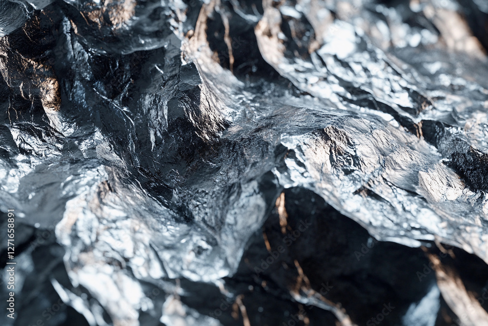 Aufkleber Close-up view of a Lithium texture concept featuring raw metallic lithium ore with rugged, reflective surfaces.